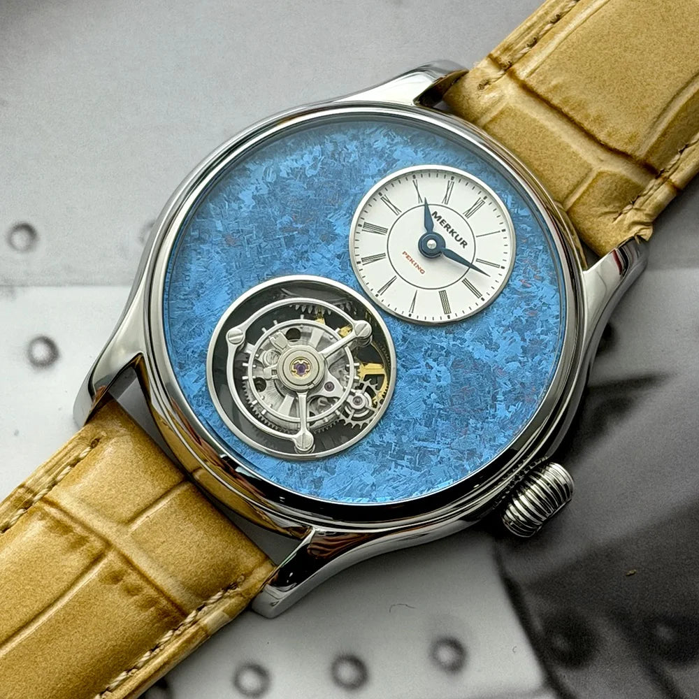 Merkur 100% Tourbillon Watch Men's Titanium Ice Flower Dial Sapphire Watch For Men Mechanical Wristwatches Relogio Masculino