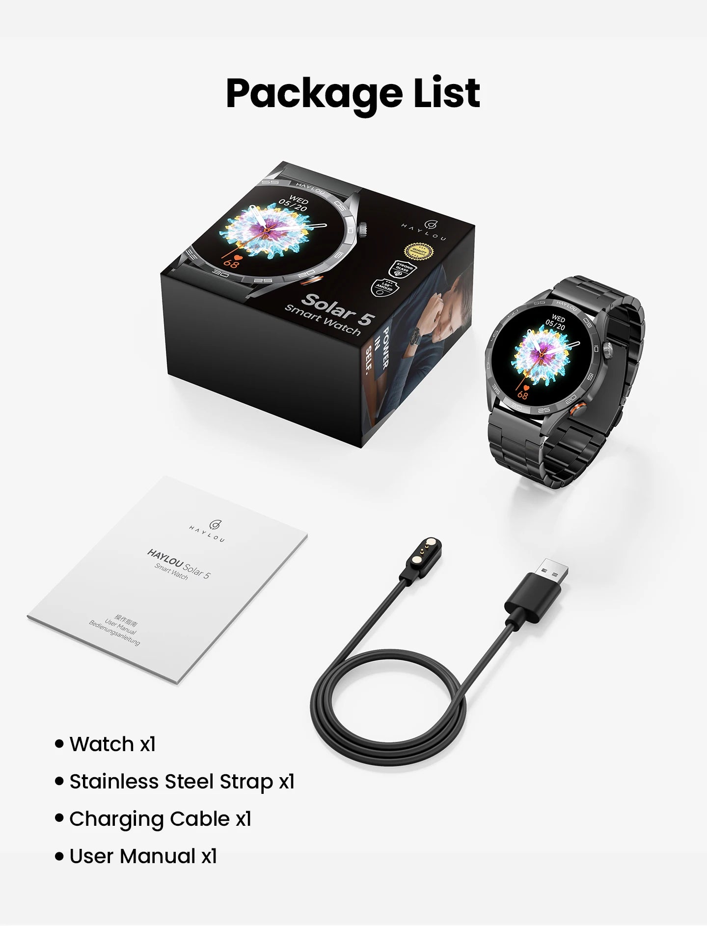HAYLOU Solar 5 Smart Watch 1.58'' AMOLED Display Smart Watch Voice Calling 24H Health Monitoring 100+ Sport Modes Smartwatch