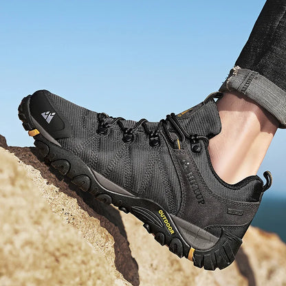 HIKEUP Zapatillas de senderismo para hombre de cuatro estaciones, calzado deportivo de exterior en cuero genuino resistente al desgaste, zapatos de escalada con suela de goma para trekking