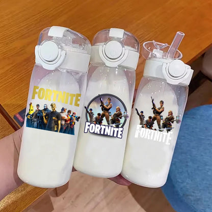 400ML Fortnites 18CM Strohhalmbecher für Erwachsene, Jungen und Mädchen, niedlicher Wasserbecher im Cartoon-Stil für Schüler, stoßfeste tragbare Trinkflasche als Geschenk