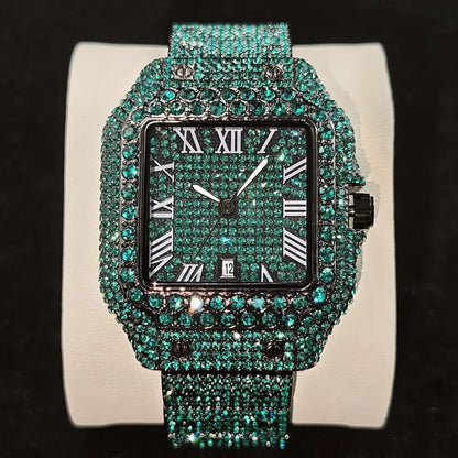 Hot UNIGUET Men's Square Watch Luxury Hip Hop Diamond Jewelry Waterproof Stainless Steel Quartz Wristwatch Fashion Man Accessory