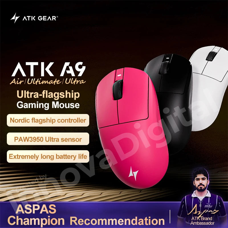Bezprzewodowa mysz gamingowa ATK Dragonfly A9 Ultimate A9 Air PAW3950 ultralekka ergonomiczna mysz e-sportowa FPS dla graczy CSGO A9 Ultra