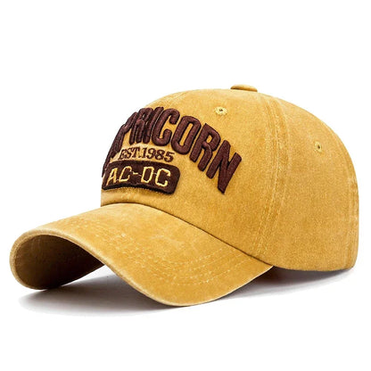 New Unisex Washed Distressed 'CAPRICORN' Alphabet 3D Embroidery Soft Top Baseball Cap Fashion Men Women Outdoor Casual Sport Cap