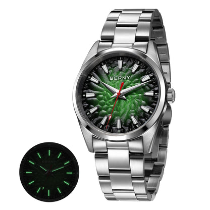 Relógio de homem BERNY – Relógio de quartzo, vidro de safira, ponteiros luminescentes, resistente à água até 10 ATM, inteiramente em aço inoxidável – Estilo elegante e descontraído, ideal para o dia a dia ou para ocasiões profissionais