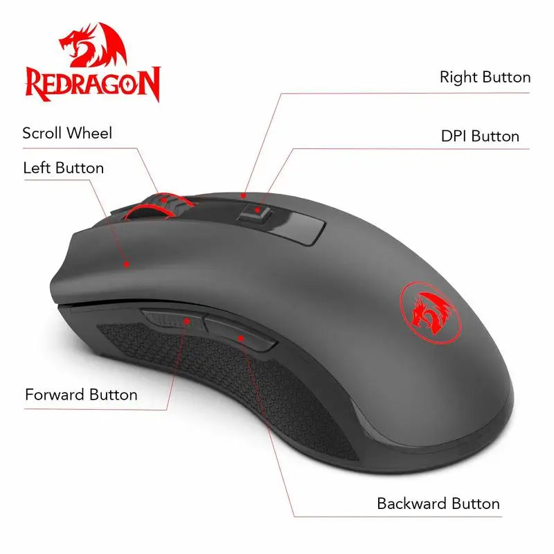 Bezdrôtová optická myš Redragon M652 2.4G s USB prijímačom, prenosná herná a kancelárska myš, 5 nastaviteľných úrovní DPI