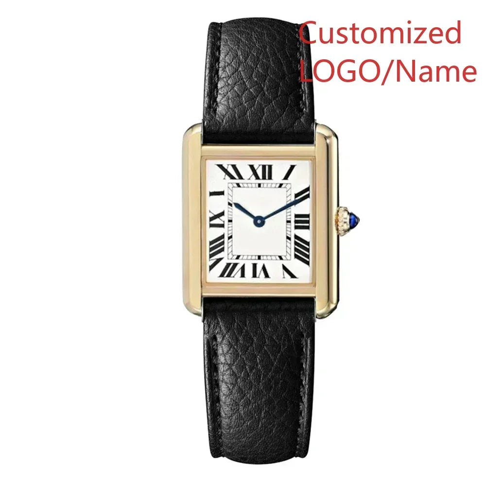 A11 Store Customized Watch  Mens Womens Quartz Movement Watches for Tanks Relogio Masculino Black Leather Female Ladies