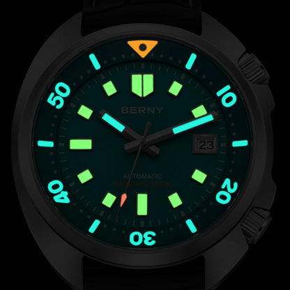 BERNY 20ATM Diver Watch For Men Mechanical Miyota 8215 Sapphire Sports Diving Luminous Anti-collision Crown Dual Crown Men Watch