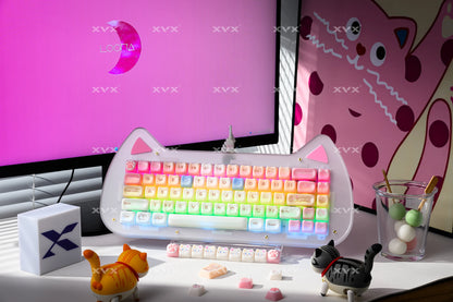 Keycaps XVX 148 Teclas Tema Gato Perfil MAO Keycap Coreana Brilhante e Fofa para Teclado 61 64 68 78 87 96 98 104 108