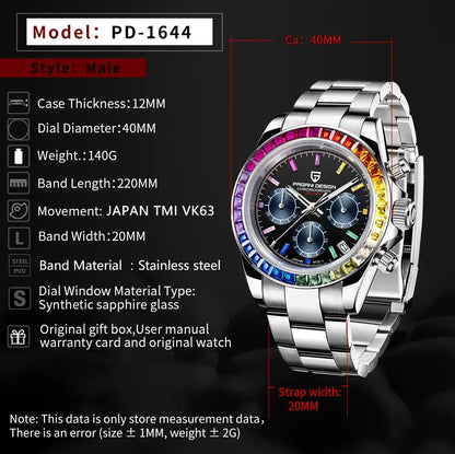 PAGANI DESIGN Men Exquisite Quartz Watch Luxury Choice VK63 Sapphire Mirror Stainless Steel Calendar Small Three-Pin Chronograph