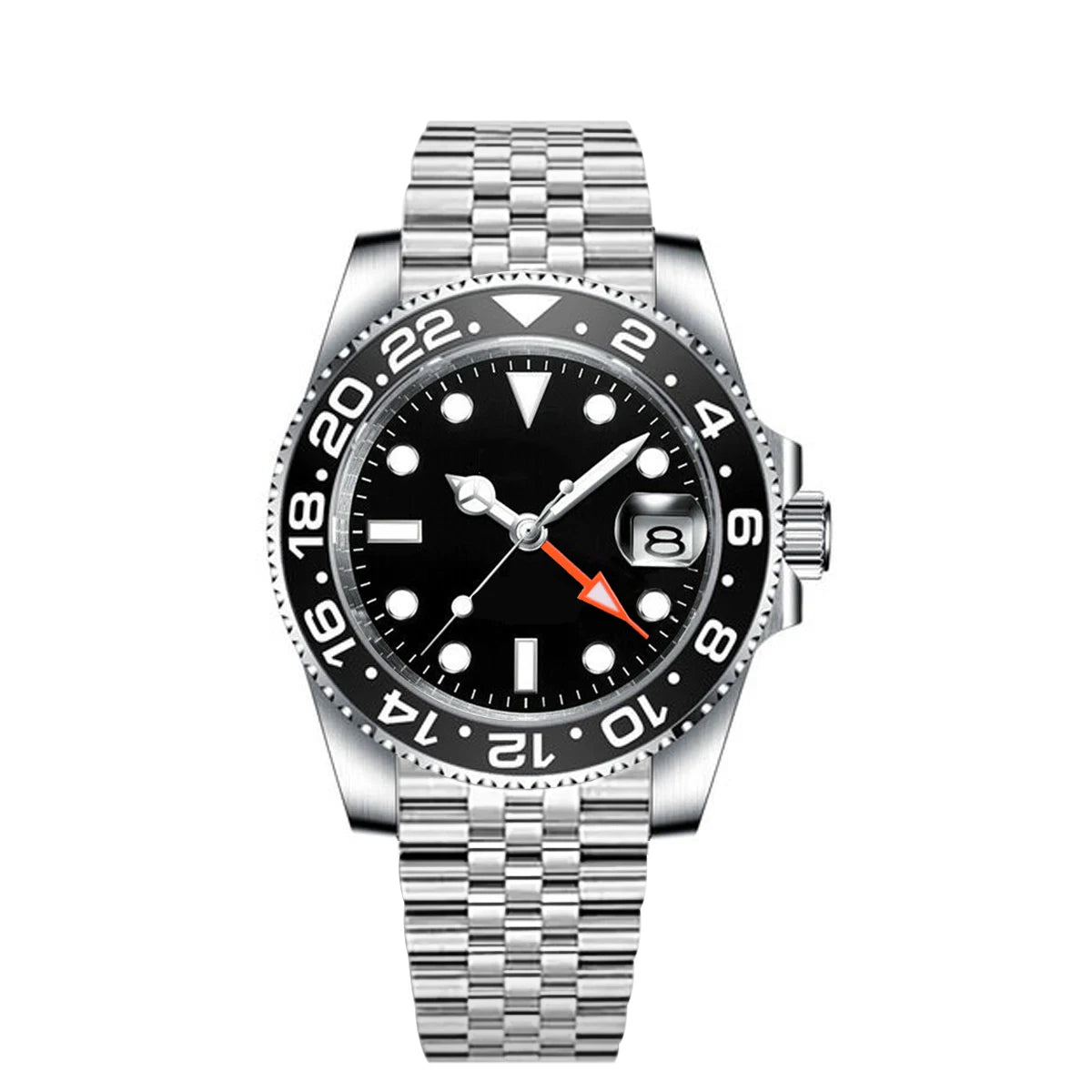 40MM Custom Logo New Men Quart Wristwatch Jubilee Stainless Quartz GMT Watch Sapphire Glass Men Watches Waterproof Luminous