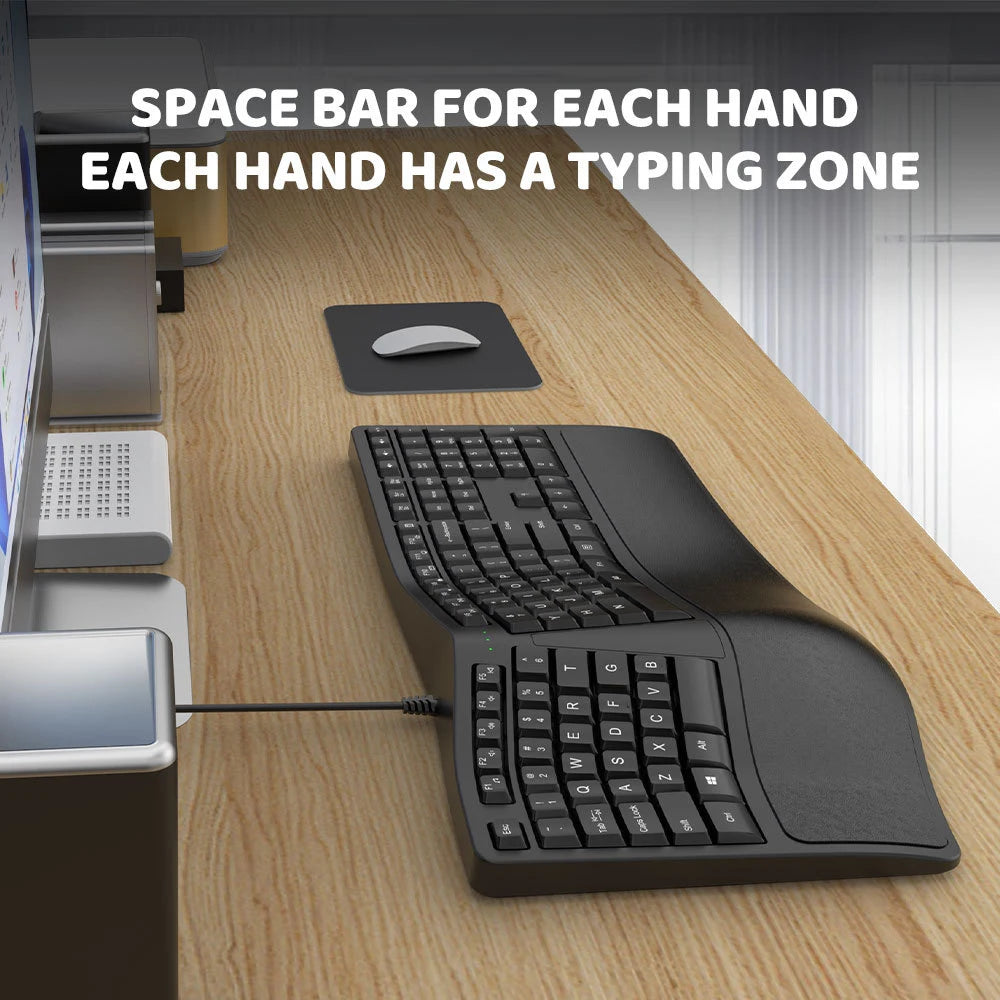 Teclado ergonómico dividido con cable USB K9, reposamuñecas, 110 teclas, teclado gaming para oficinas profesionales