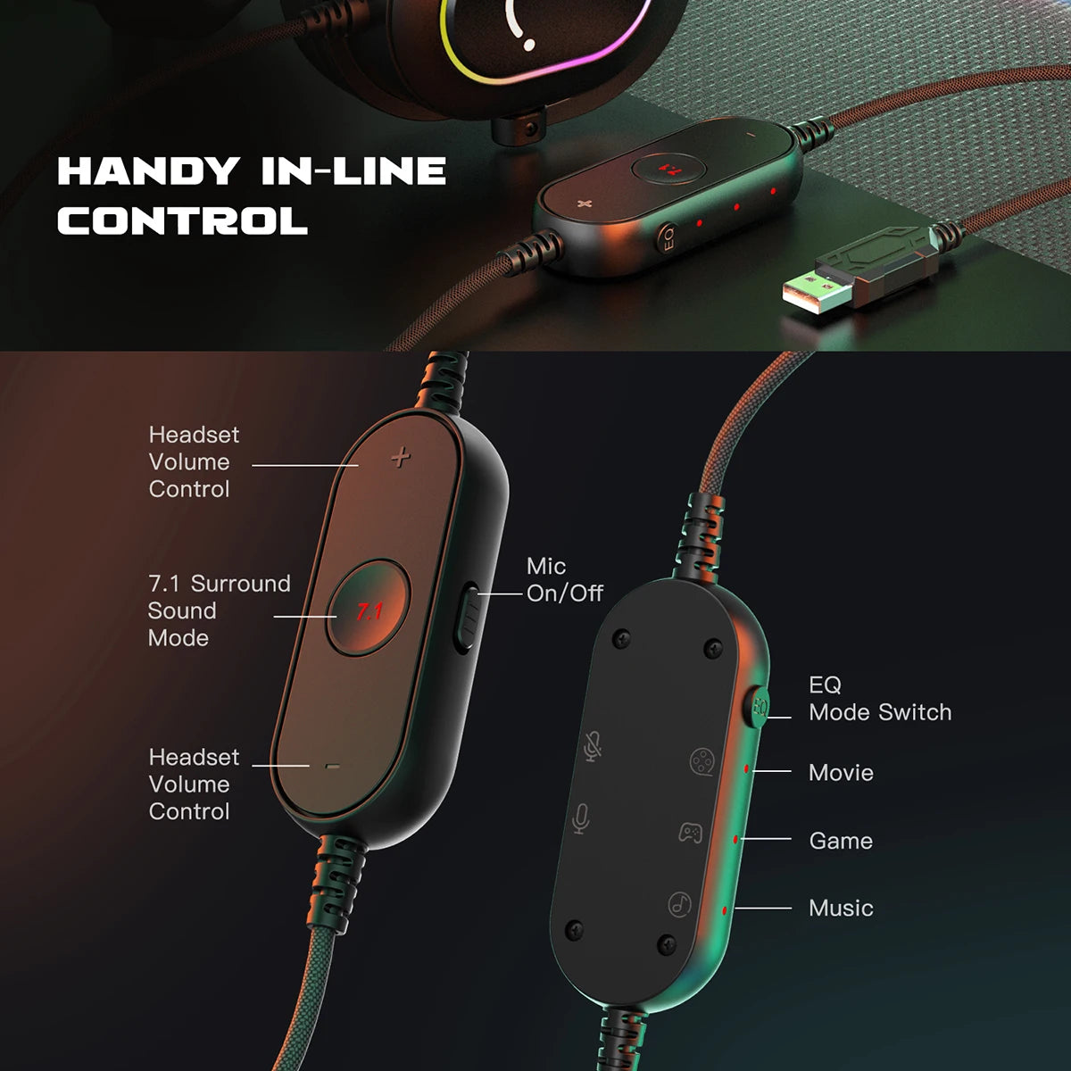 Cuffie gaming RGB dinamiche Fifine con microfono, over-ear, audio surround 7.1, PC PS4 PS5, 3 opzioni EQ Game Movie Music - H6