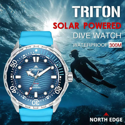 Stainless Steel Diving Watch Solar Energy Driven Quartz Watch Outdoor Waterproof Long Battery Life Rotatable Chronograph Ring