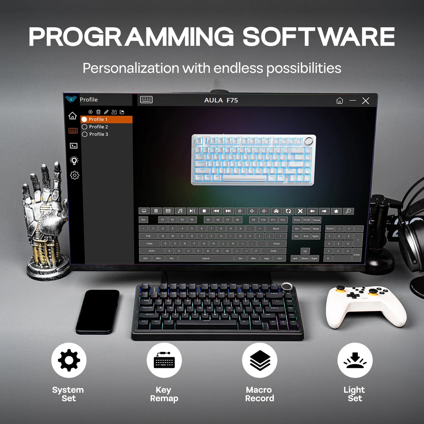 EPOMAKER x AULA F75 Teclado mecánico con cable 75% ANSI US Layout, montaje gasket, hot-swap, para Mac/WIN/Android, con perilla