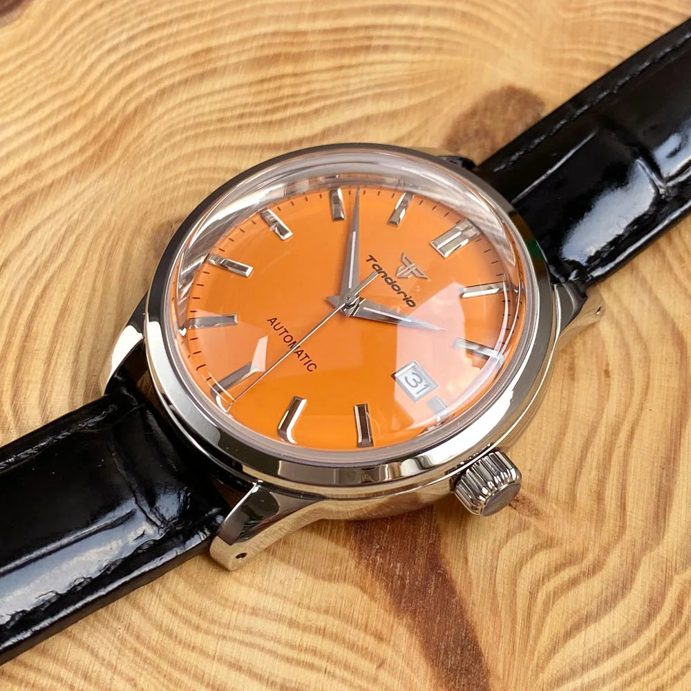 Tandorio 40mm Japanese NH35 Automatic 200M Diving Watch Men Beige Dial Bubble Sapphire Polished Case Glass Back Screw Crown
