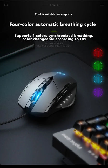 Mouse cu fir Inphic W1, mouse eSports pentru gaming, mouse silențios pentru birou, opțiuni cu trei taste și șase taste