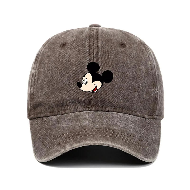 Retro Washed Mickey Mouse Print Baseball Cap Men Women Vintage Kpop Snapback Cap Adjustable Breathable Trucker Hat Sunscreen Hat