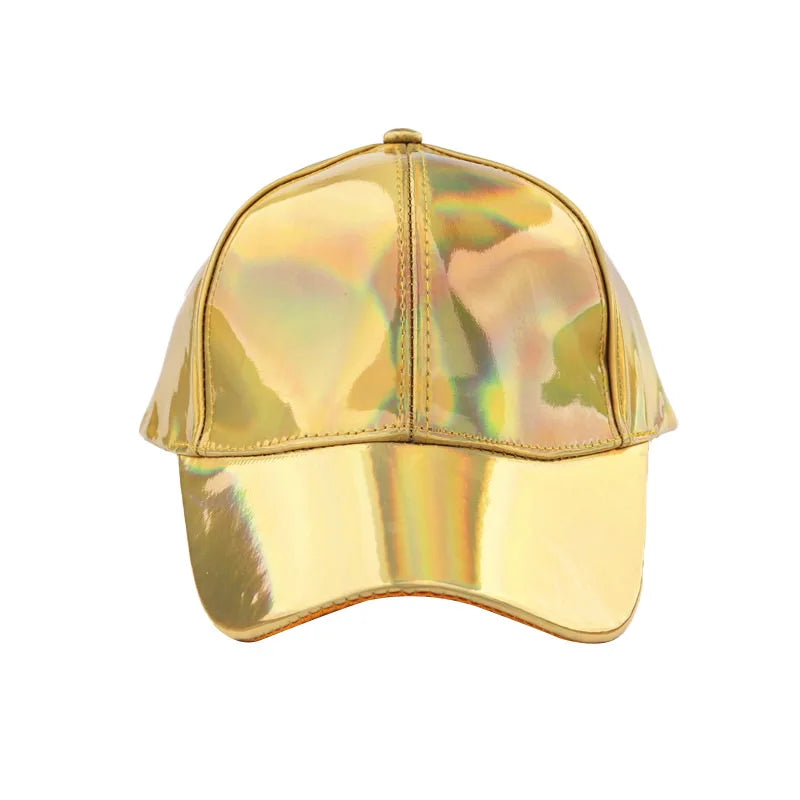 Unisex PU Rainbow Color Changing Baseball Hat Fashion Adult Laser Hip Hop Cap Outdoor Casual Snapback Shiny Party Dressing Hat