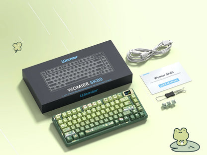 Womier SK80 Green Keyboard Gasket Mounted RGB Hot Swap with Color OLED Display 75% Mechanical Gaming Keyboard for PC