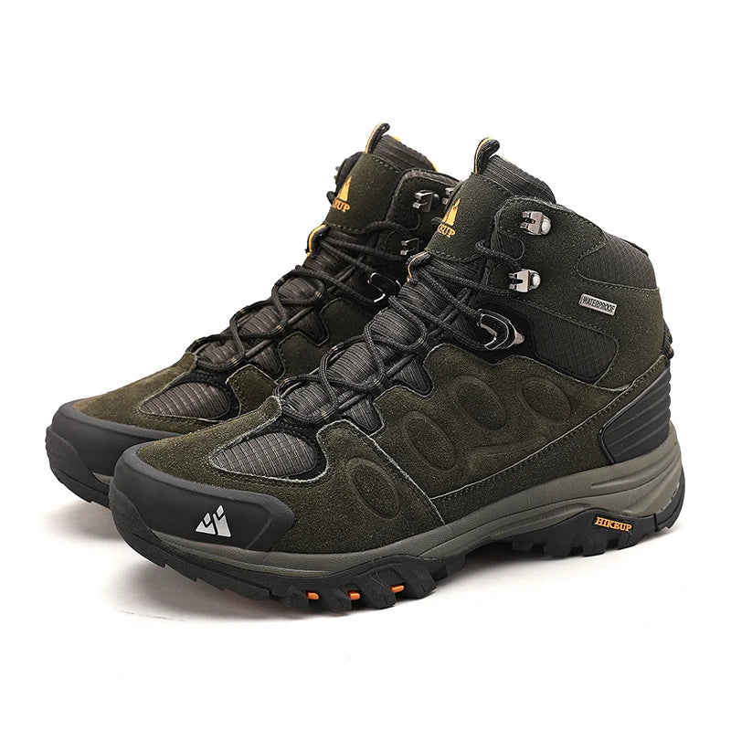 HIKEUP Botas de senderismo altas para hombre, calzado de invierno para exteriores con cordones, antideslizantes, deportivas y casuales, botas de trekking de ante cálidas para hombre