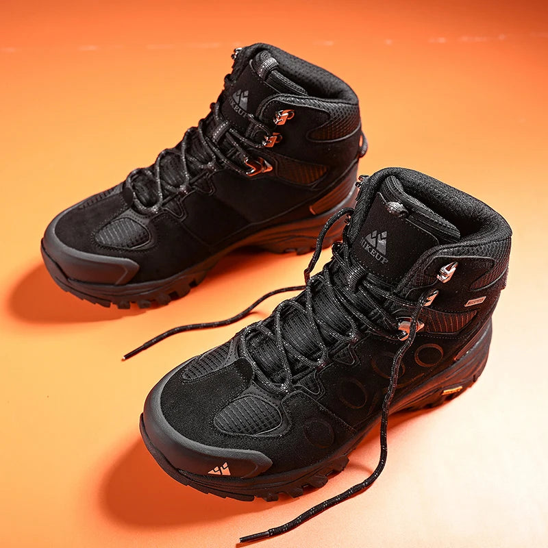 Botas de caminhada de cano alto HIKEUP para homem, calçado de inverno para exterior, com atacadores, antiderrapantes, desportivas casuais para trekking, impermeáveis, em camurça
