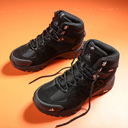 Botas de caminhada de cano alto HIKEUP para homem, calçado de inverno para exterior, com atacadores, antiderrapantes, desportivas casuais para trekking, impermeáveis, em camurça