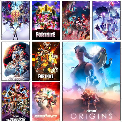 F-Fortnites-Game Póster Popular Autocolante de Arte em Papel Impermeável para Decoração de Parede de Café, Bar e Quarto