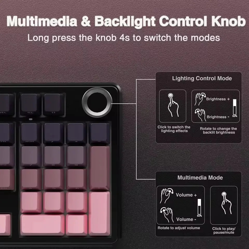 Teclado mecánico gaming AULA F99 Pro E-sports de tres modos, RGB, hot-swappable, 96%, PBT, inalámbrico personalizado con perilla multimedia