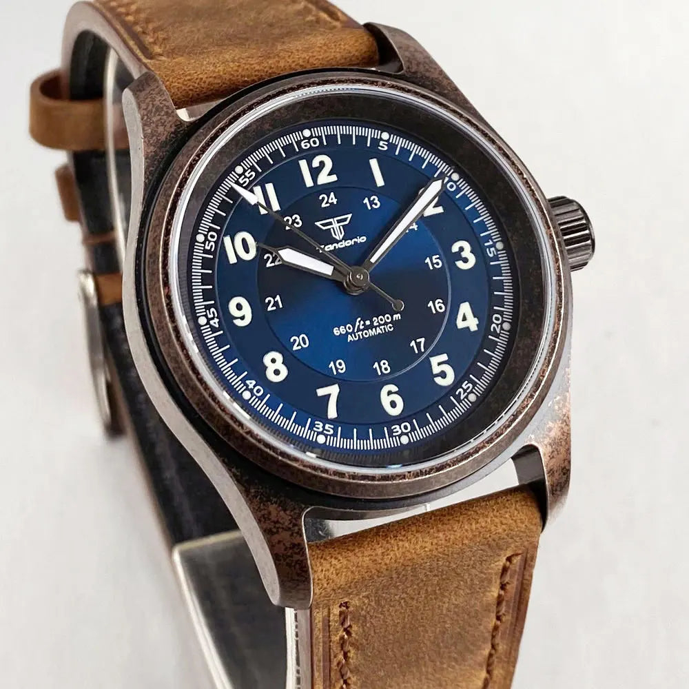 PVD Bronze Case TANDORIO 36mm Military Field Watch Men Japanese NH35A Automatic Movement Sapphire 200M Waterproof Pilot Watches