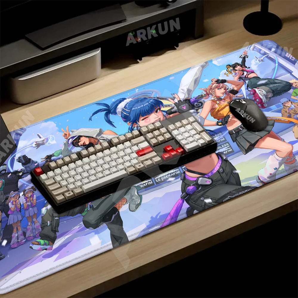 Alfombrilla de ratón gaming XXL de goma suave para escritorio y oficina, 900x400, estilo anime con chica gamer de Overwatch y FPS grandes
