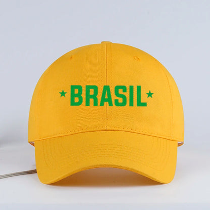 Brazil Fans “BRASIL” Printed Soft-Peak Baseball Cap – Unisex Adjustable Sun Hat for Soccer Enthusiasts – Father's Day Gift