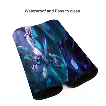 Tapis de souris League of Legends Kindred - Grand tapis de souris gaming - Tapis de bureau pour ordinateur avec motif anime de fille - Accessoires pour ordinateur portable - Tapis de clavier XXL pour gamers