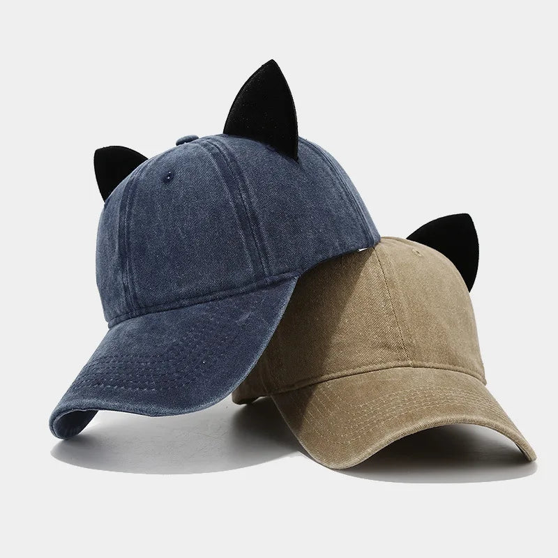 Cute cat ears baseball cap women summer soft top caps student couple personalized hat men hip hop streetwear