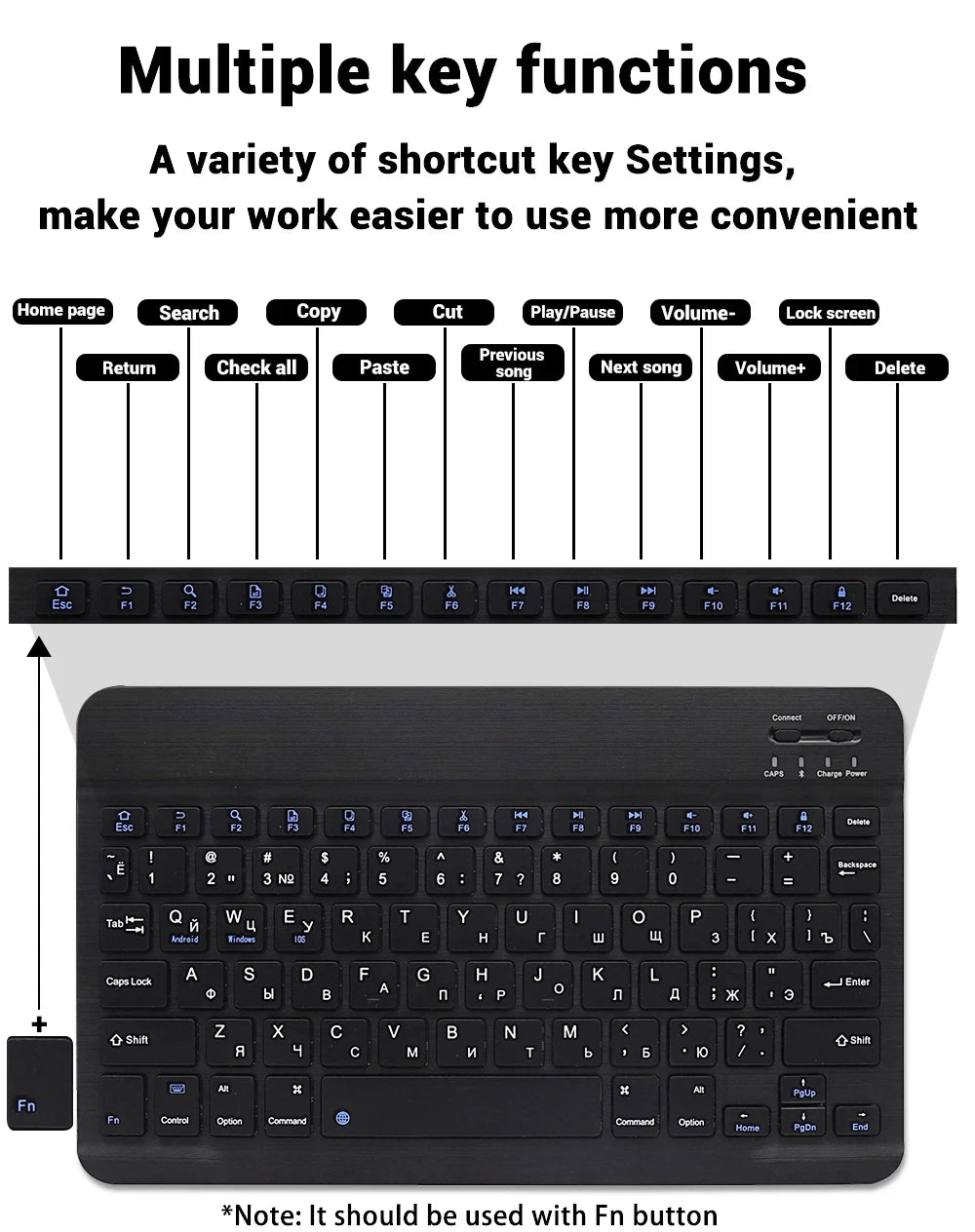 Mini tastiera Bluetooth RGB, tastiera wireless da 10 inch retroilluminata con touchpad, per iOS, Android, Windows e iPad