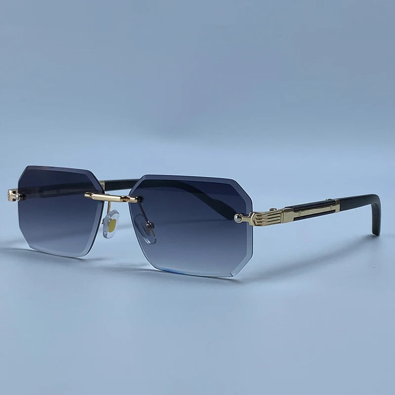 Rimless Rectangle Sunglasses Men 2026 Luxury Design Vintage Geometric Square Sun Glasses Male Retro Punk Eyewear Driving Shades