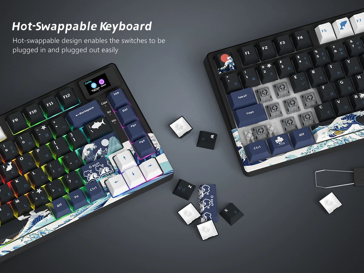 Teclado gamer Womier S-K80 com ecrã OLED a cores, teclado mecânico gaming hot-swappable com montagem gasket, teclado RGB personalizado