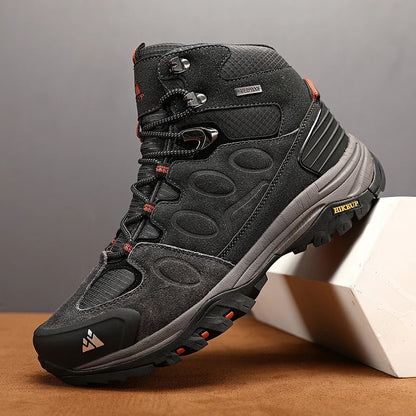 HIKEUP Botas de senderismo altas para hombre, calzado de invierno para exteriores con cordones, antideslizantes, deportivas y casuales, botas de trekking de ante cálidas para hombre