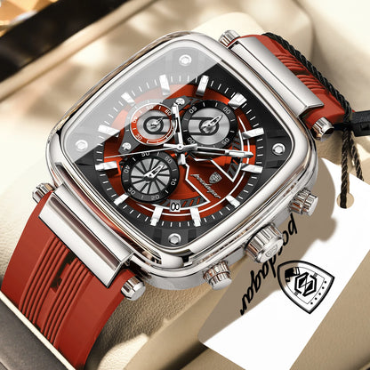 POEDAGAR Square Sport Man Wristwatch Date Waterproof Luminous Chronograph Watch For Men Silicone Strap Men's Quartz Watches Male