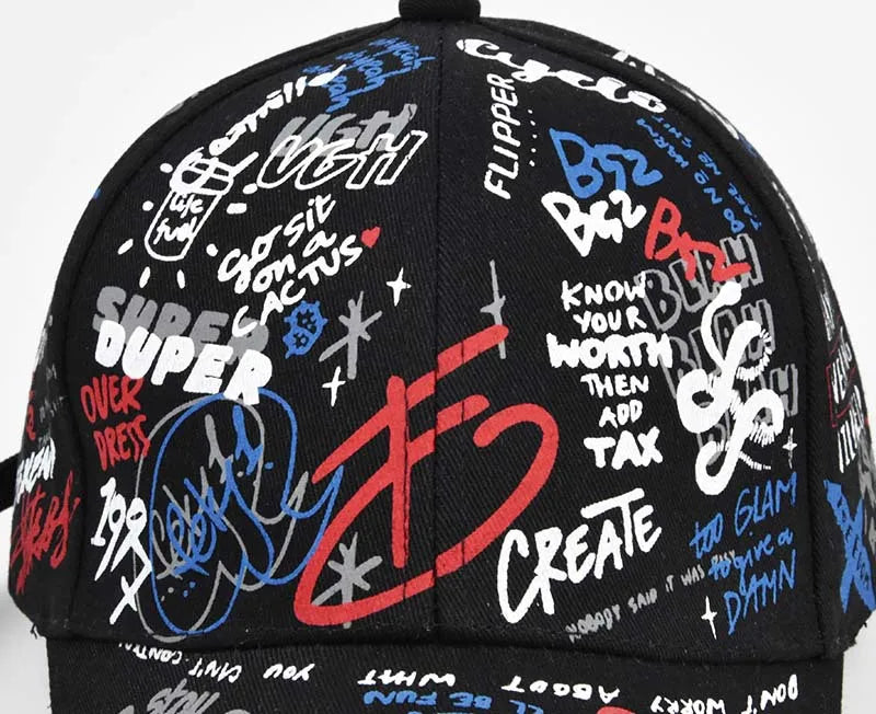Trendy Unisex Graffiti Print Baseball Cap - Colorful Painted Visor Fashion Hat