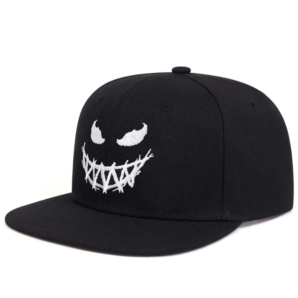 Gorra de béisbol de ala ancha, 100 % algodón, protección UV, ajustable, con un bordado de una sonrisa y diseño que estiliza el rostro