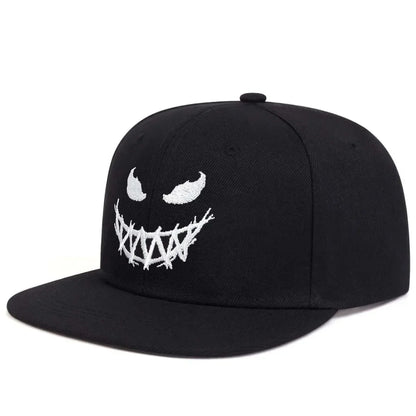 Gorra de béisbol de ala ancha, 100 % algodón, protección UV, ajustable, con un bordado de una sonrisa y diseño que estiliza el rostro