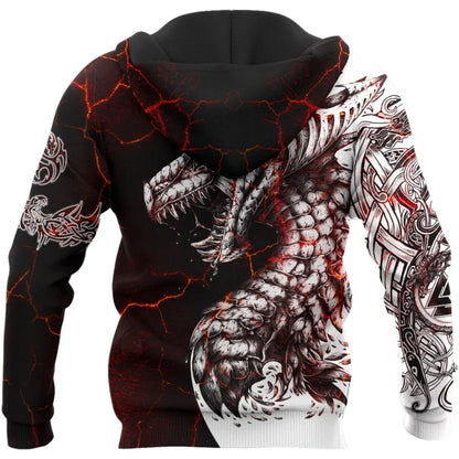 Pánská mikina s kapucí Black & White Tattoo Dragon s 3D potiskem, unisex streetwear, na zip, ležérní bunda, tepláková souprava KJ0192