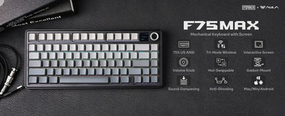 Teclado mecánico inalámbrico EPOMAKER X AULA F75 MAX compacto 75% con distribución ANSI, conexión por cable/Bluetooth/2.4GHz, pantalla TFT y perilla