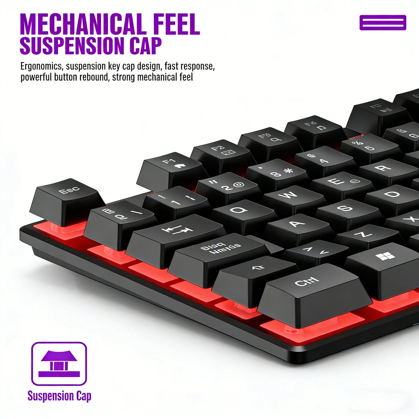 Tastiera gaming meccanica con retroilluminazione RGB, cablata USB, per ufficio e casa, tasti multimediali, layout russo, spagnolo, arabo e inglese
