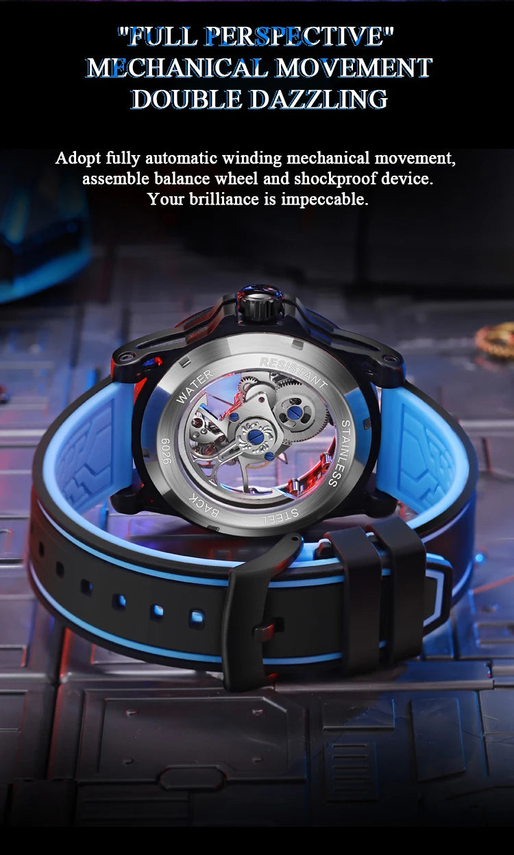 MUSANFIGO hollowed out fully automatic men's watch with mechanical movement, men's night light waterproof trendy watch