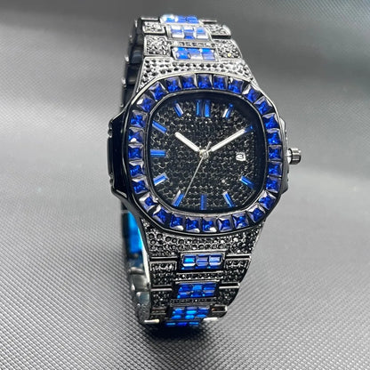 MISSFOX Luxury Watch For Men Rose Iced Out Diamond Hip Hop Quartz Waterproof Clock Men Square Diamond Male Watch 2026 New