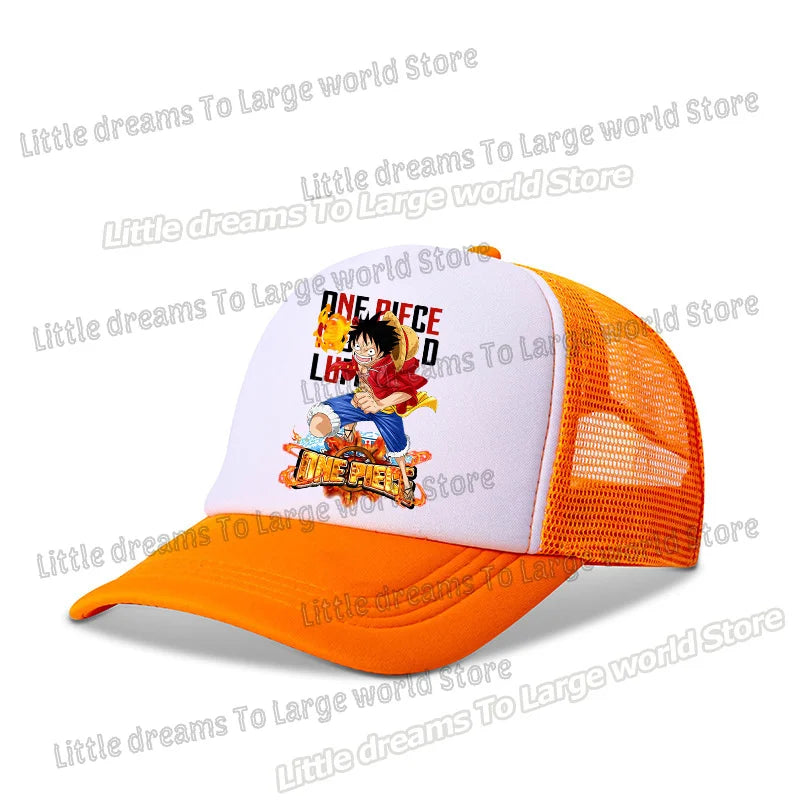 One Piece Baseball Cap Kids Anime Printed Adjustable Mesh Hat Visors Peaked Caps Sunshade Hats Outdoor Headwear Accessories Gift