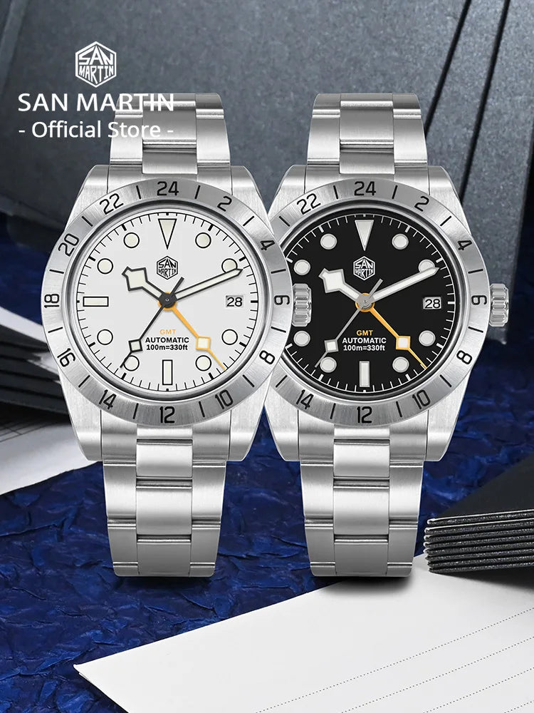 San Martin Nuevo reloj mecánico automático NH34 BB GMT de 39mm, reloj deportivo de zafiro, luminoso, impermeable 100m para hombre, Relogio SN0054