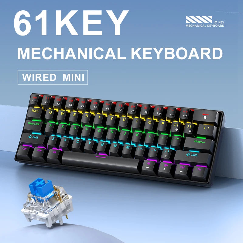 Tastiera meccanica da gaming cablata mini APAYADO K61 60% Phantom RGB, 61 tasti, switch Red/Blue, ergonomica, portatile per PC/laptop
