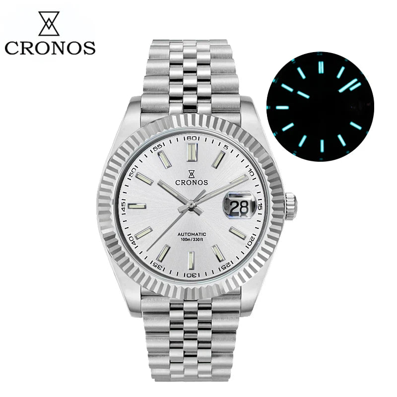 Cronos DateJ Luxury Men Watch Stainless Steel 5 Links Bracelet PT5000 Miyot 9015 100m Water Resistant Sapphire L6046M